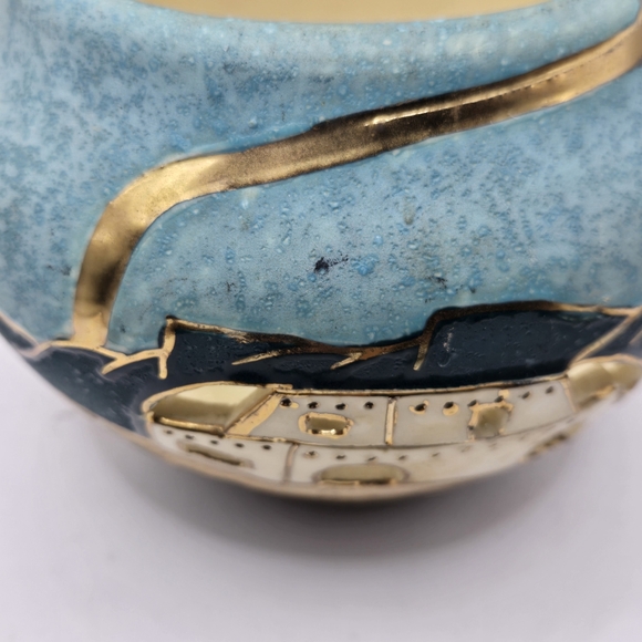 Gina Arrighette Southwestern Pueblo cactus Desert Art Pottery Gold Gilt Vase 22k - Picture 16 of 16